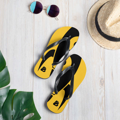 Yellow and black Flip-Flops N°6 with tropical accessories