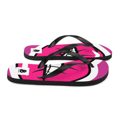 Alt Tag: Flip-Flops N°2 vibrant pink slippers with black straps, rubber sole, and soft fabric lining for summer comfort and style.