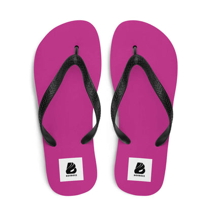 Flip-Flops N°3 vibrant pink design with black straps, perfect for summer adventures, comfortable polyester cover over rubber sole.