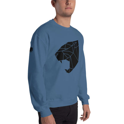 Unisex-Pullover N°0 in Blau mit geometrischem Löwenmotiv, strapazierfähig und warm für kalte Monate, aus 50% Baumwolle, 50% Polyester.