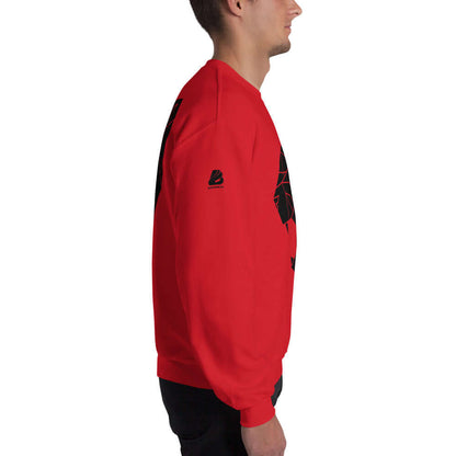 Alt Tag: Side view of model wearing Unisex-Pullover N°0 in red, showcasing the classic fit and durable design for cold weather.