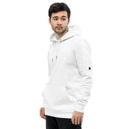 Umweltfreundlicher Unisex-Kapuzenpullover N°1 made from organic and recycled materials, featuring a double-layer hood and front pocket.