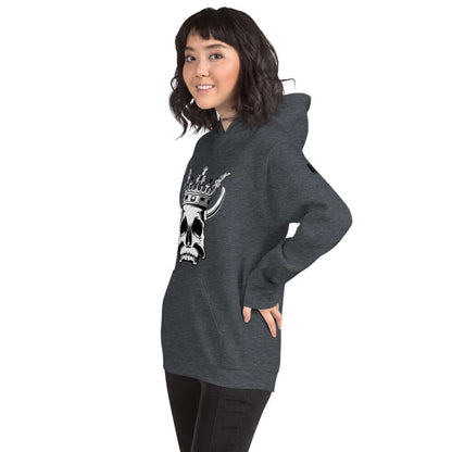 Unisex-Kapuzenpullover N°1 in grau mit Schädel-Design, gemütlich und stylisch für kühle Abende, weicher Baumwoll-Polyester-Mix.