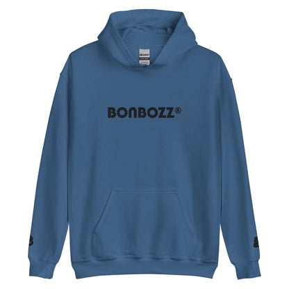 Unisex-Kapuzenpullover N°46 in blau mit Bonbozz-Logo, 50% Baumwolle, 50% Polyester, perfekt für gemütliche kühle Abende.
