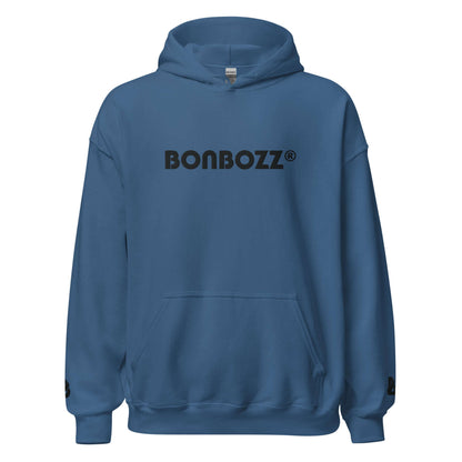 Unisex-Kapuzenpullover N°46 in blau mit Bonbozz-Logo, weich und stilvoll für kühle Abende, 50% Baumwolle und 50% Polyester.