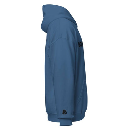 Soft and stylish Unisex-Kapuzenpullover N°46 in blue, side view, featuring a cozy hood and durable fabric blend for comfort on cool evenings.