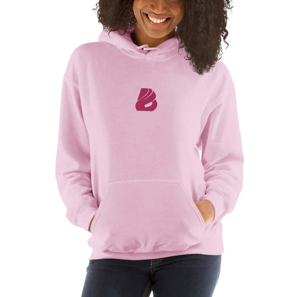 Unisex-Kapuzenpullover N°44 in pink mit Logo-Design, ideal für gemütliche und stylische Wärme an kühlen Abenden