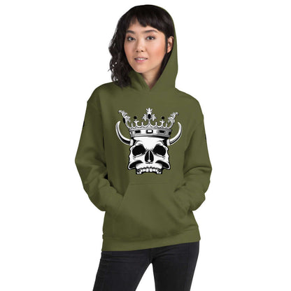 Unisex-Kapuzenpullover N°1 in Olive Green with Skull and Crown Design