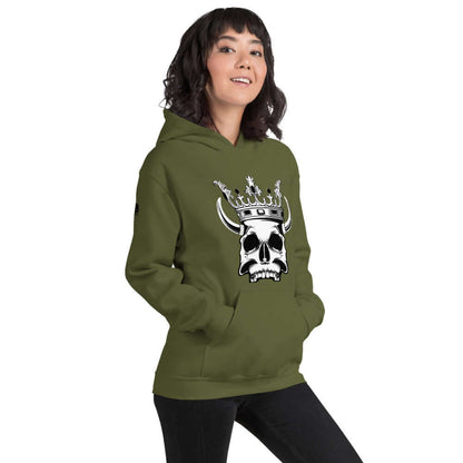 Unisex-Kapuzenpullover N°1 in grün mit Kronendesign, ideal für Komfort und Stil an kühlen Abenden, aus Baumwolle und Polyester.