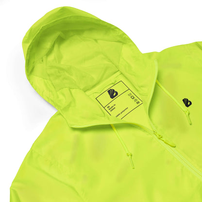 Leichter Unisex-Windbreaker mit Reißverschluss N°0 in Neonfarbe, detailreiche Kapuze und wasserdichtem Material.
