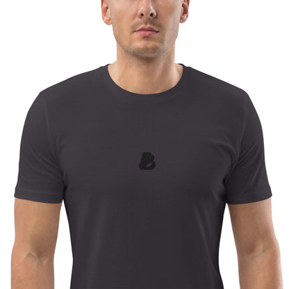 Unisex-Bio-Baumwoll-T-Shirt N°0 aus 100% organischer Baumwolle, mittlere Passform, umweltfreundlich, schwarze Farbe, Vorderansicht.