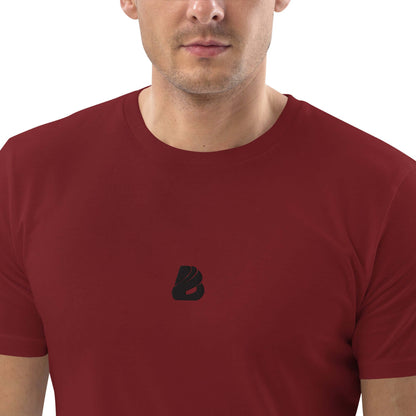 Unisex-Bio-Baumwoll-T-Shirt N°0 in maroon with logo, featuring 100% organic cotton, medium-fit, and sustainable design.