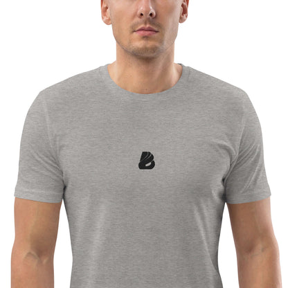 Unisex-Bio-Baumwoll-T-Shirt N°0 in grey color, made from organic ring-spun cotton, featuring a minimalist logo on the chest.