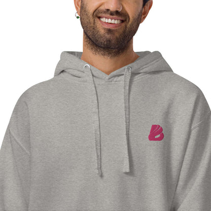 Unisex-Kapuzenpullover N°22 in grey with kangaroo pocket and stylish design, showcasing a cozy look for cool evenings.