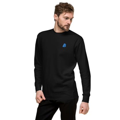 Unisex-Premium-Pullover N°0 mit Ripp-Rundhalsausschnitt in Schwarz, ideal für modernen Streetwear-Look. Hochwertiges Design und komfortable Passform.