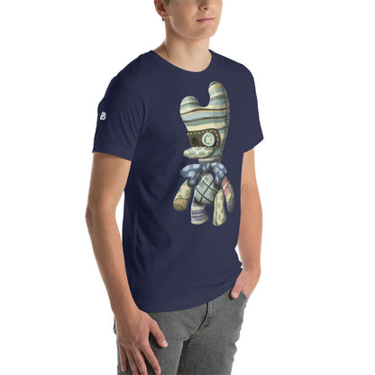 Kurzärmeliges Unisex-T-Shirt N°2 mit buntem Design, bequem und stilvoll, aus 100% gekämmter Baumwolle, getragen von model
