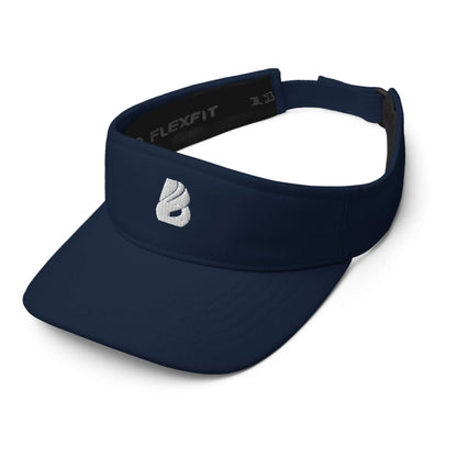 Visor N°0 navy blue embroidered visor with moisture-wicking fabric, 5 cm crown, and velcro closure for sun and sweat protection.