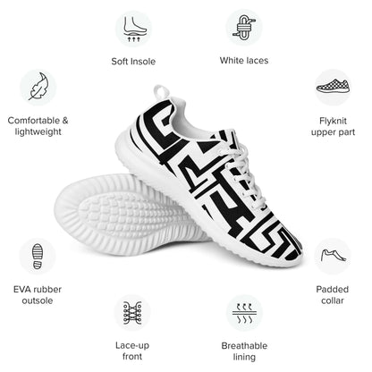 Damen-Turnschuhe N°1 with breathable lining, EVA outsole, and Flyknit upper, featuring a black and white design.