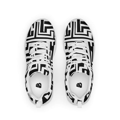 Damen-Turnschuhe N°1, stylische schwarz-weiße Sportschuhe mit atmungsaktivem Futter und gepolstertem Kragen, Ansicht von oben