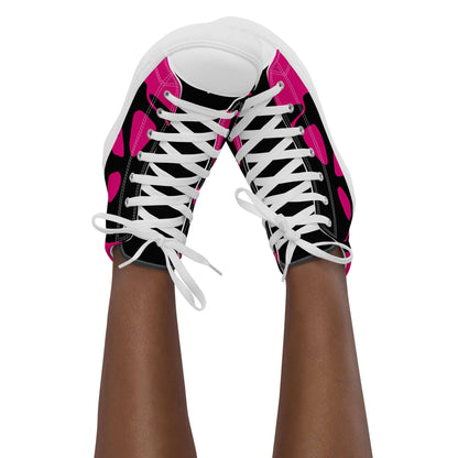 High-Top Leinenschuhe für Damen N°0 in pink und schwarz mit weißen Schnürsenkeln