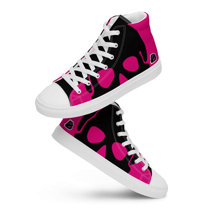 High-Top Leinenschuhe für Damen N°0, pink und schwarz, klassische hohe Leinenschuhe mit EVA-Gummisohle und weiße Schnürsenkel