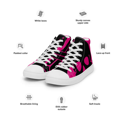 High-Top Leinenschuhe für Damen N°0, pink-schwarz, EVA-Gummisohle, weiße Schnürsenkel, gepolsterter Kragen, atmungsaktives Futter.