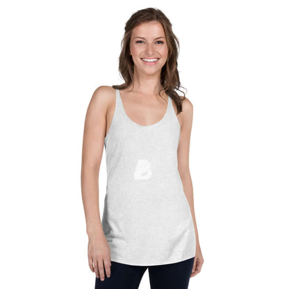 Racerback Tank-Top für Damen N°0 in weiß, weich, leicht und figurbetont, mit groben Kantennähten für einen modernen Look.